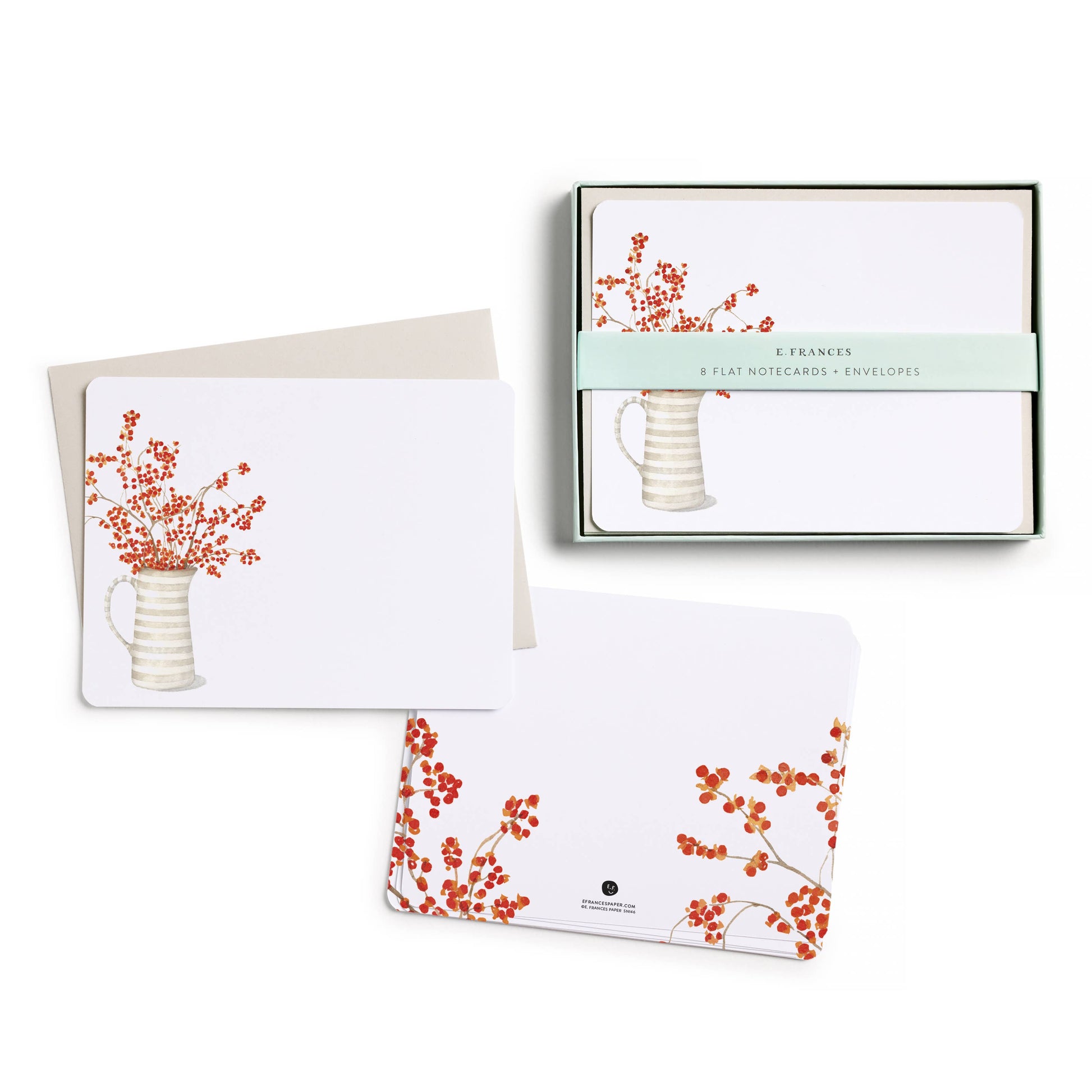 Autumn Berry Pitcher Flat Note Set | Fall Notecards