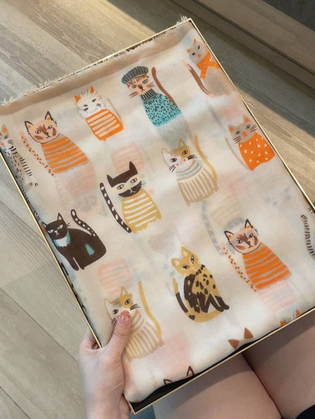 Scarvii - Playful Cat Print Scarf: Black