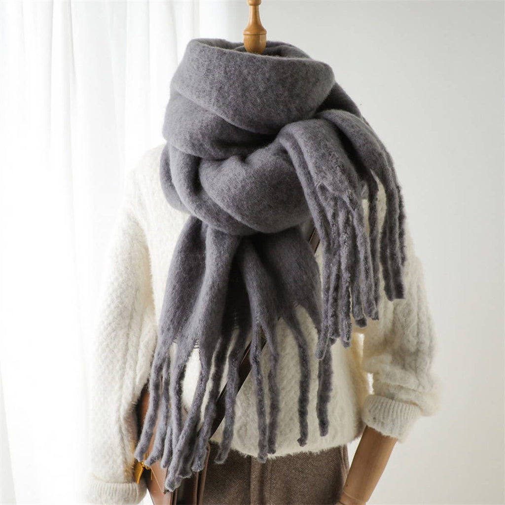 Camel Mohair Tassel Scarf for Winter(OS)