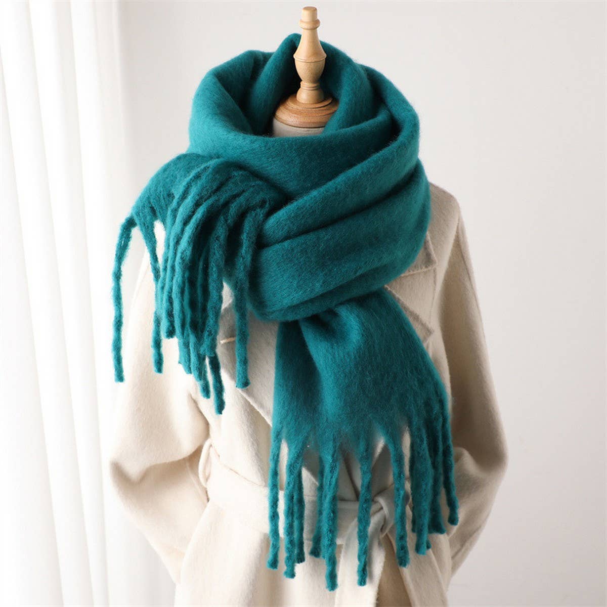 Camel Mohair Tassel Scarf for Winter(OS)