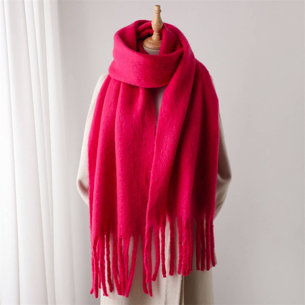 Green Mohair Tassel Scarf for Winter(OS)