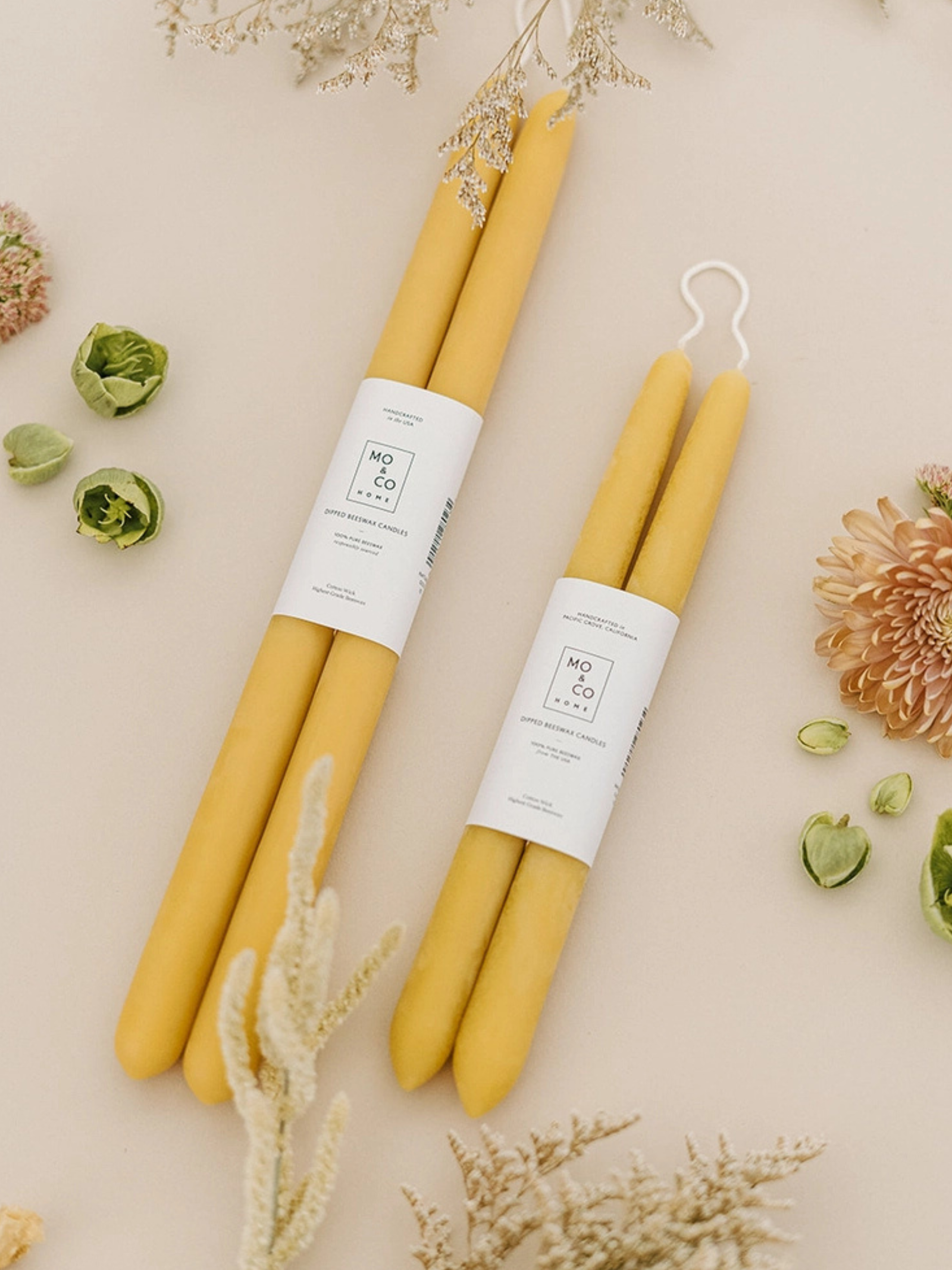 Natural Gold | Dipped Beeswax Taper Candles – 10” | Pair