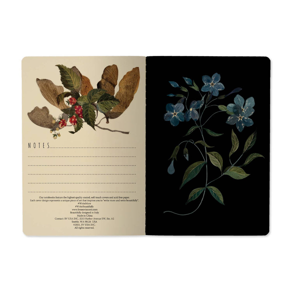 Notebook with floral design on beige page and black cover