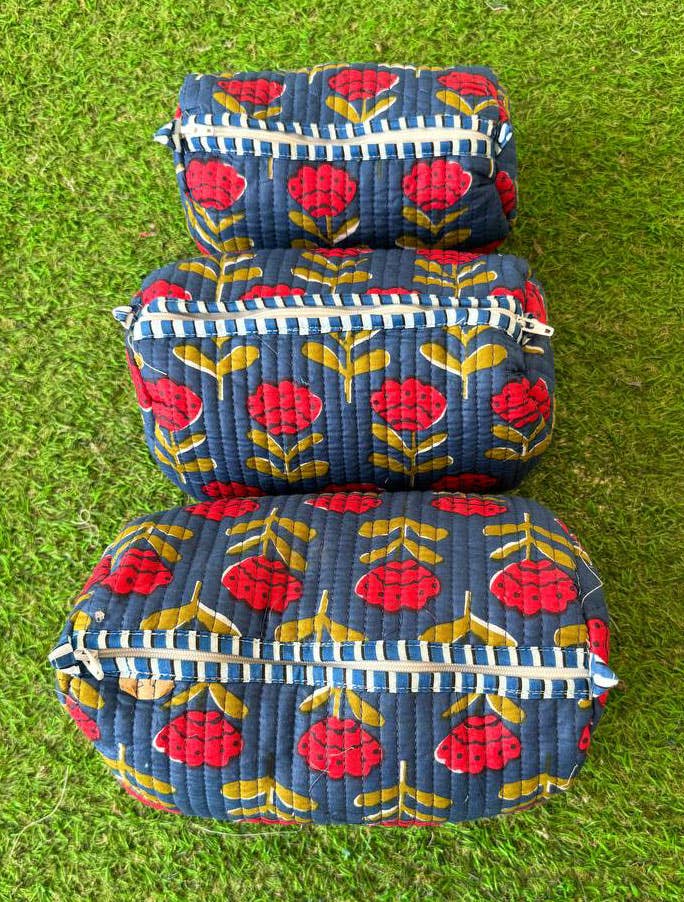 Large Floral Quilted Cotton Bag blue/red