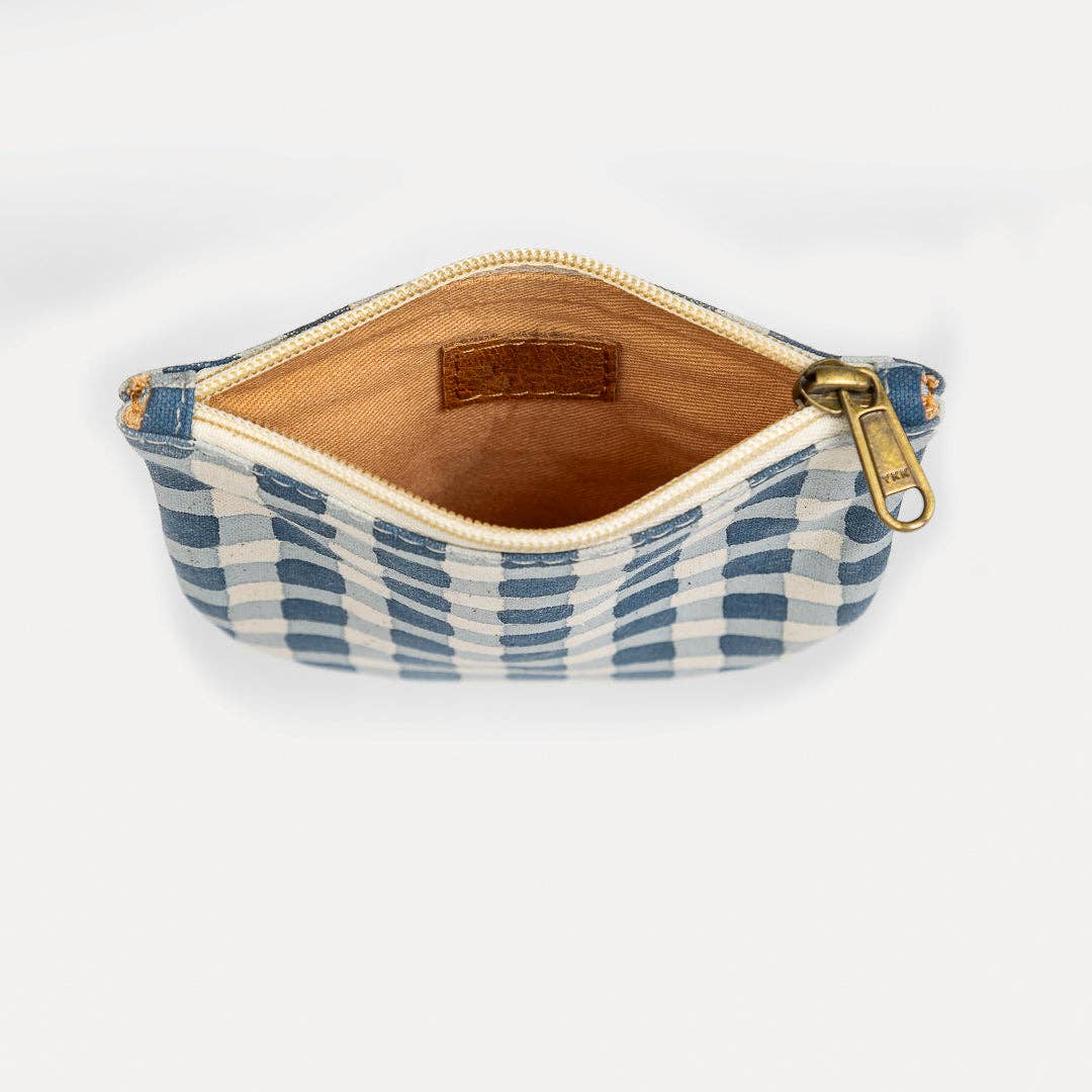 Indigo Gingham Half Moon Pouch