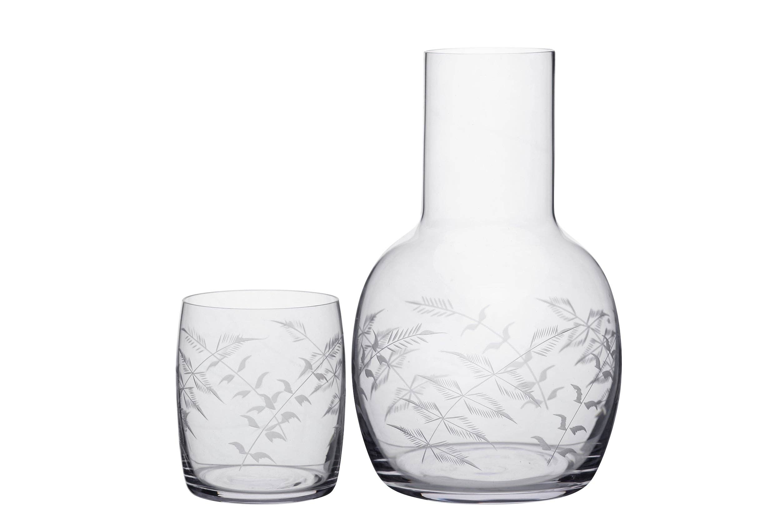 A Crystal Carafe Set with Fern Design