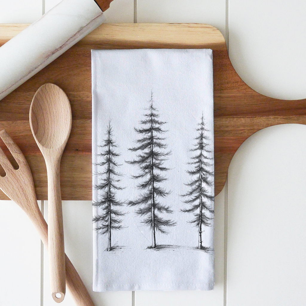 Tree Trio Tea Towel: White