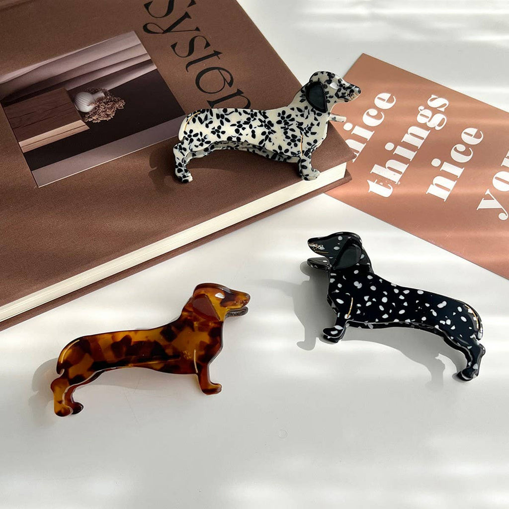 Dachshund Dog Hair Claw Clip Black/Gray