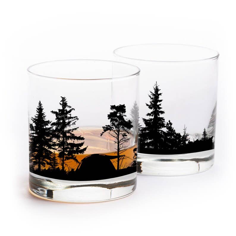 Mountain Camping Whiskey Glasses | 11 oz.
