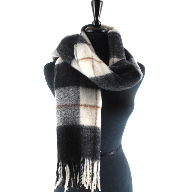 Black Fuzzy Plaid Scarf