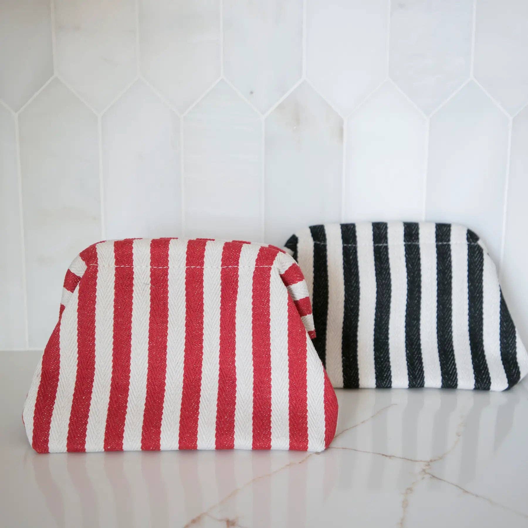 Navy Striped Makeup Pouch