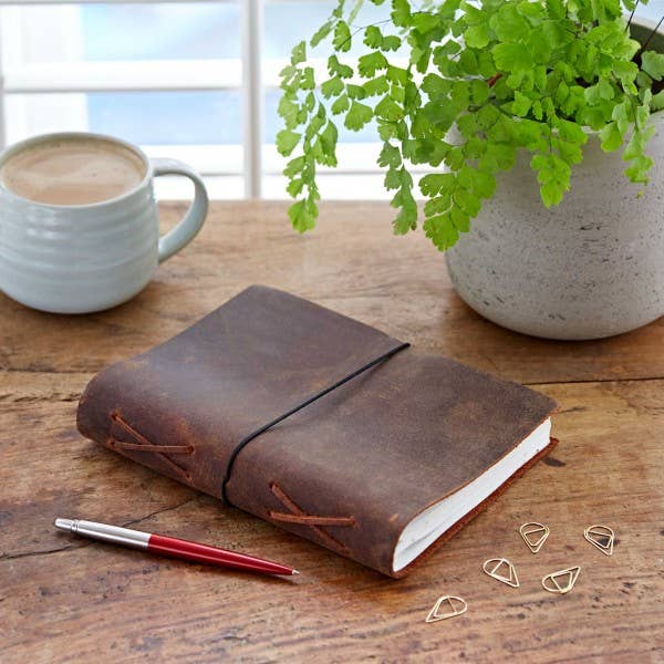Large Buffalo Leather Elastic Tie Journal Notebook