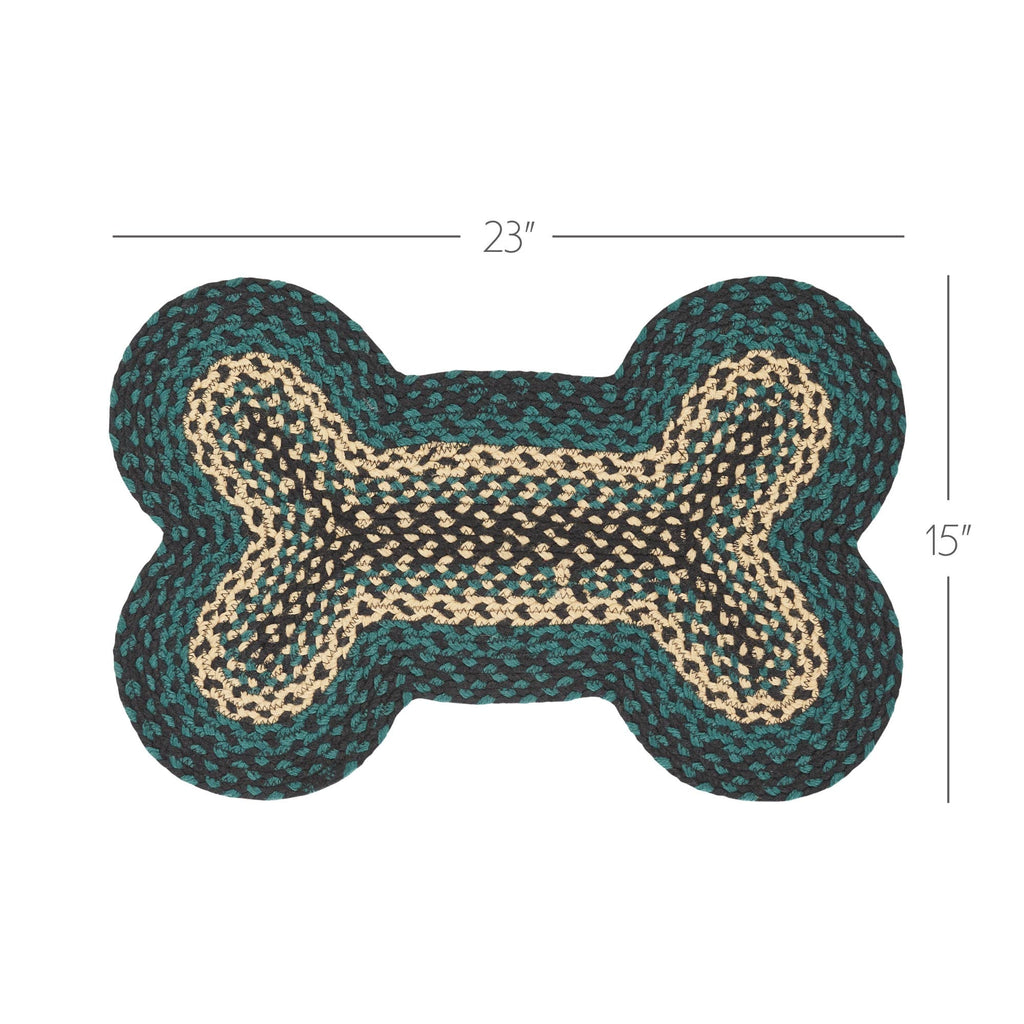 Dog bone-shaped mat with dimensions on a white background