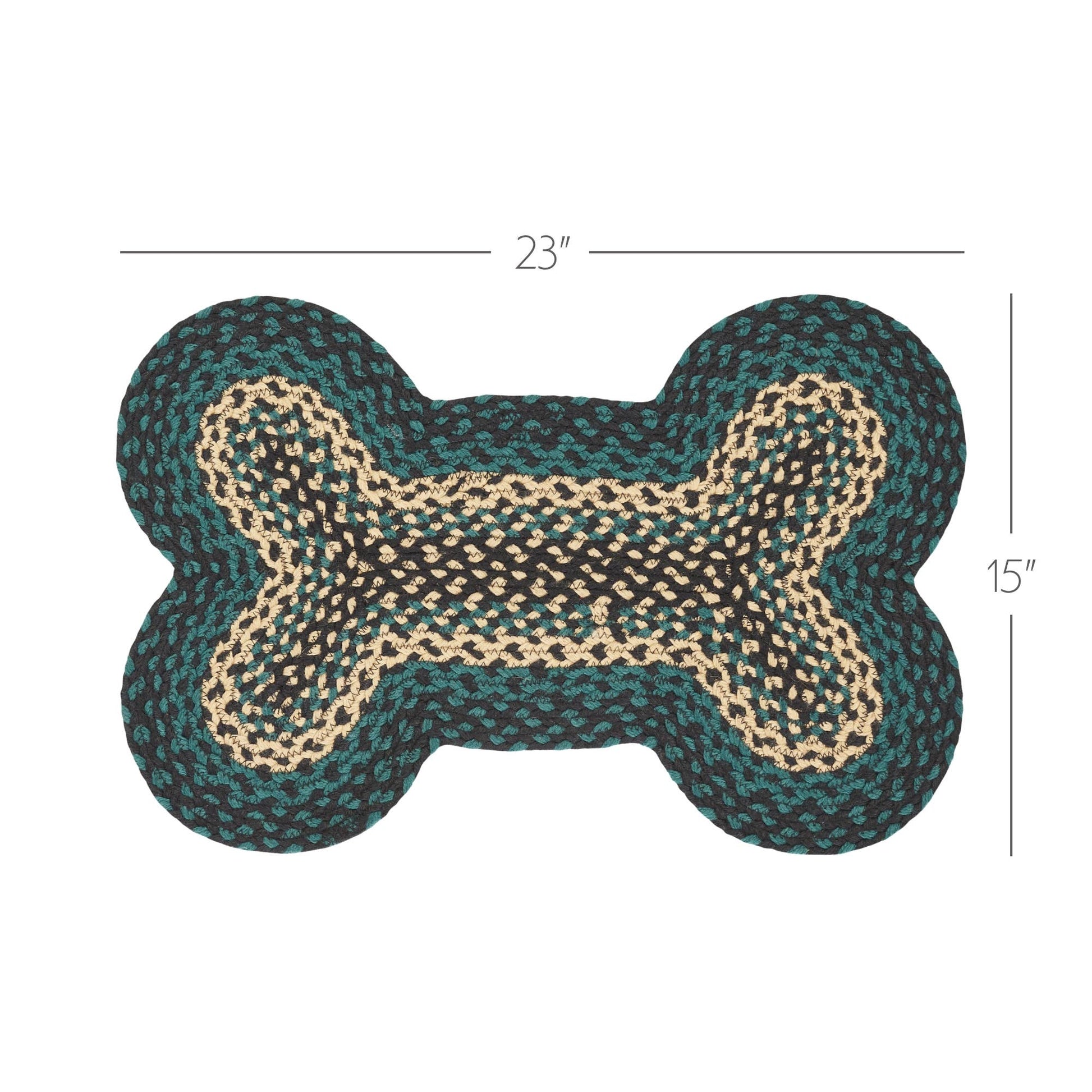 Dog bone-shaped mat with dimensions on a white background