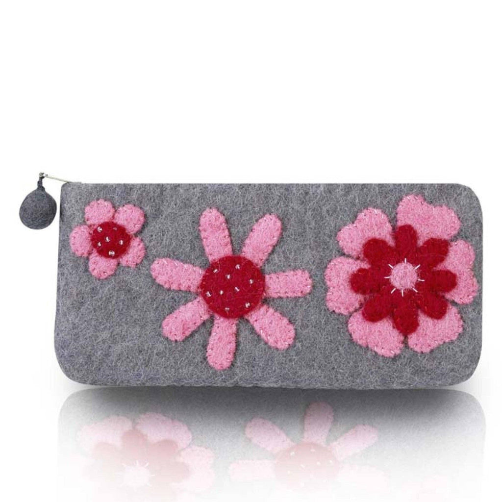 Purple Three Flowers Attached Pencil Case