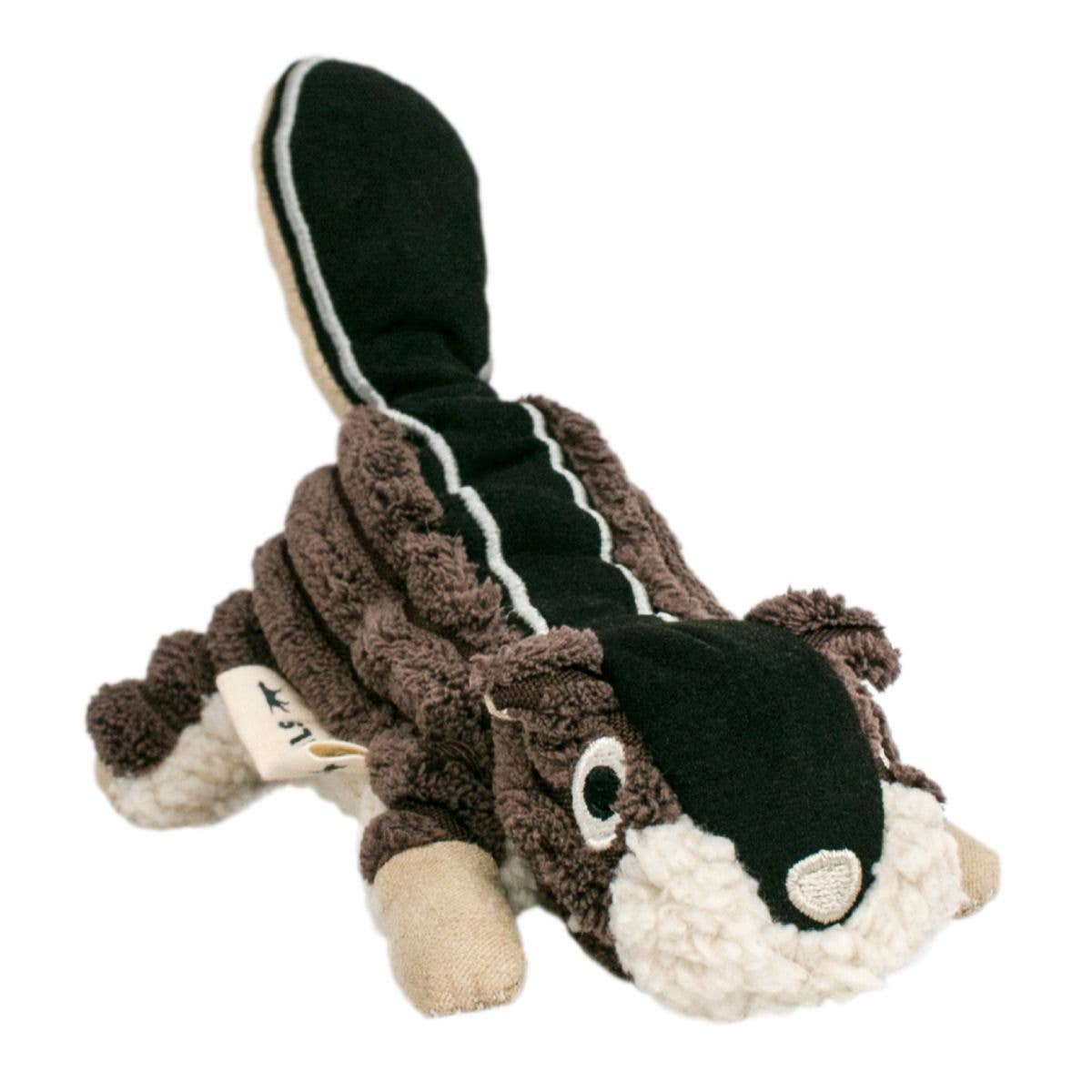 Plush toy resembling a skunk on a white background