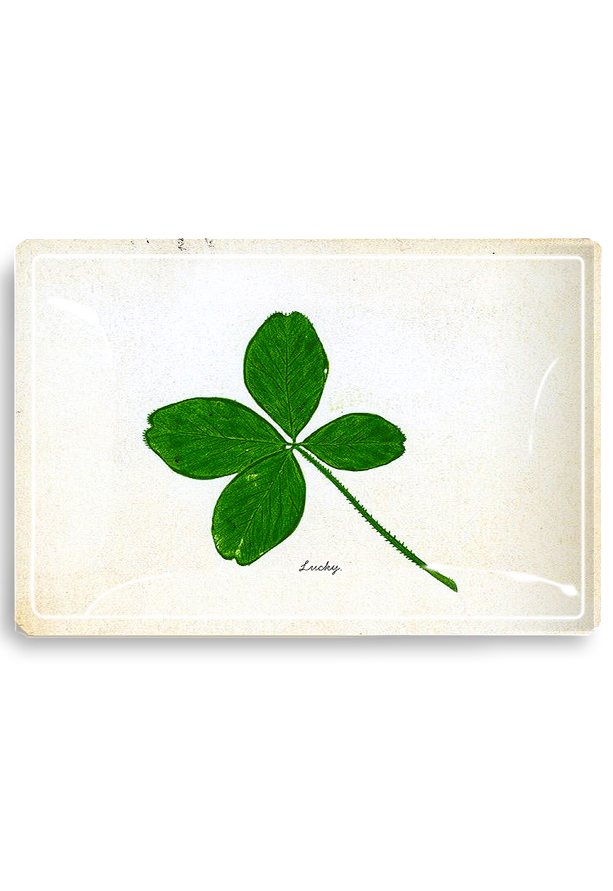 Lucky Clover Decoupage Glass Tray: 4"X 6"
