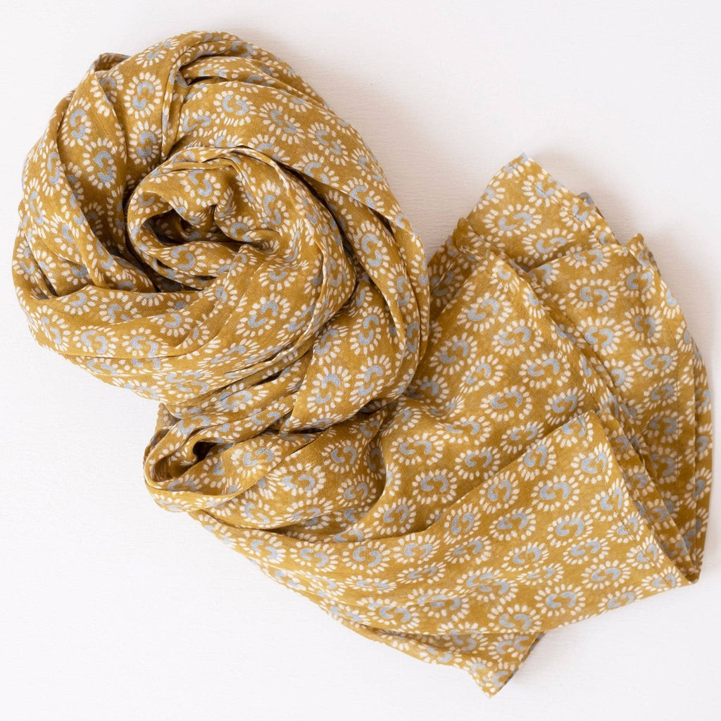 Sunburst Dark Honey Block Printed Scarf