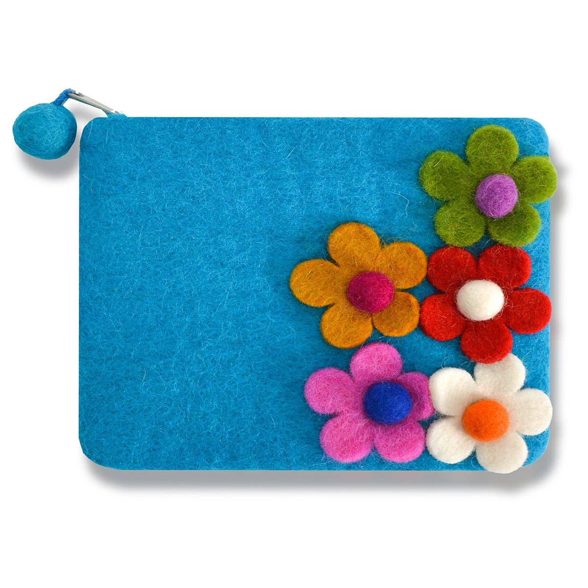 Green Five Side Flower Zip Coin Purse – Handcrafted Wool Felt