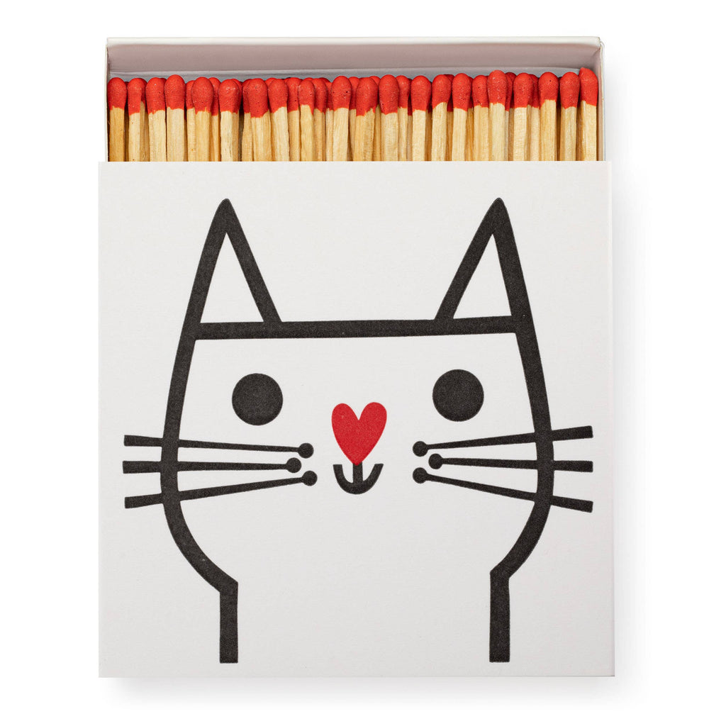 Matchbox with a cat face design on a white background