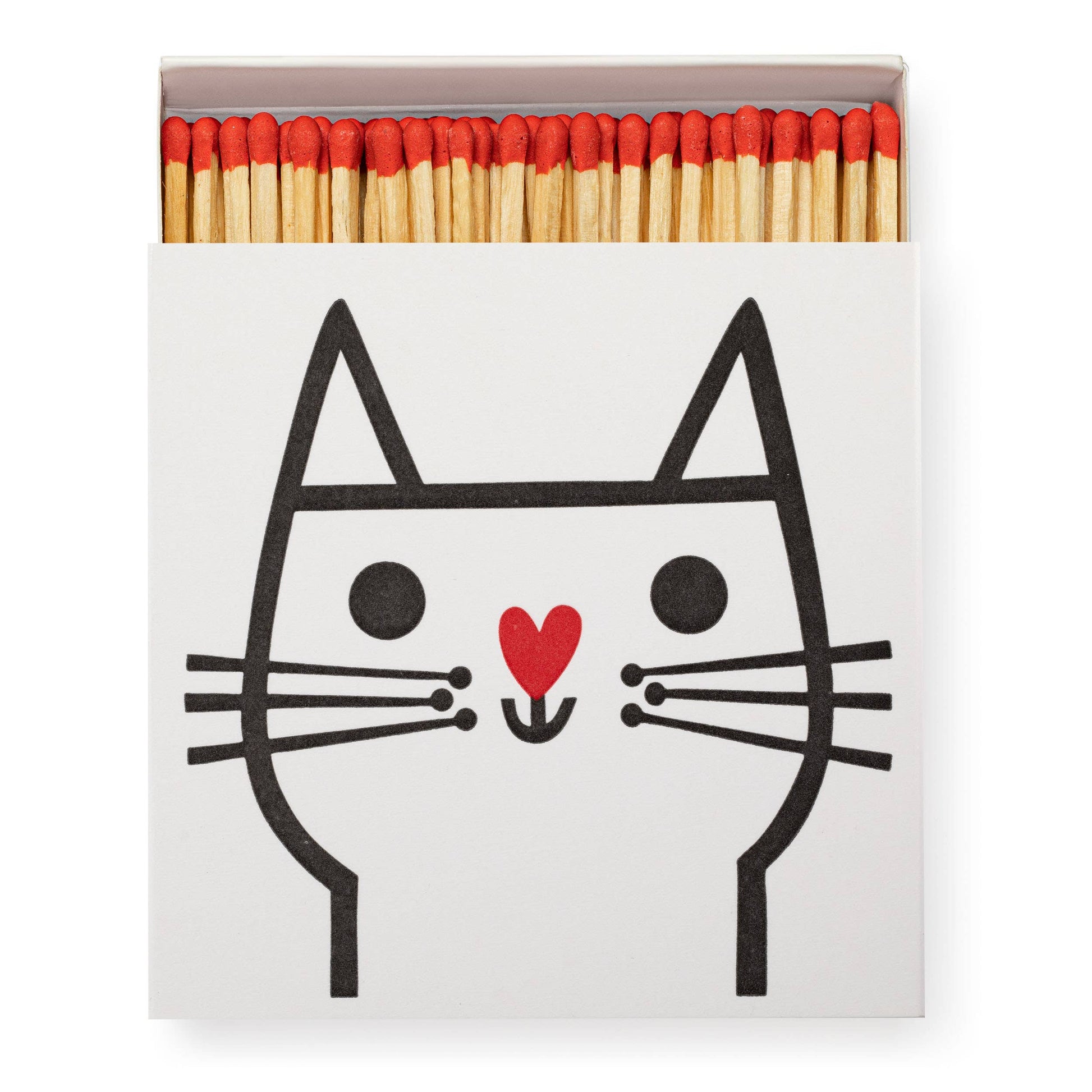 Matchbox with a cat face design on a white background