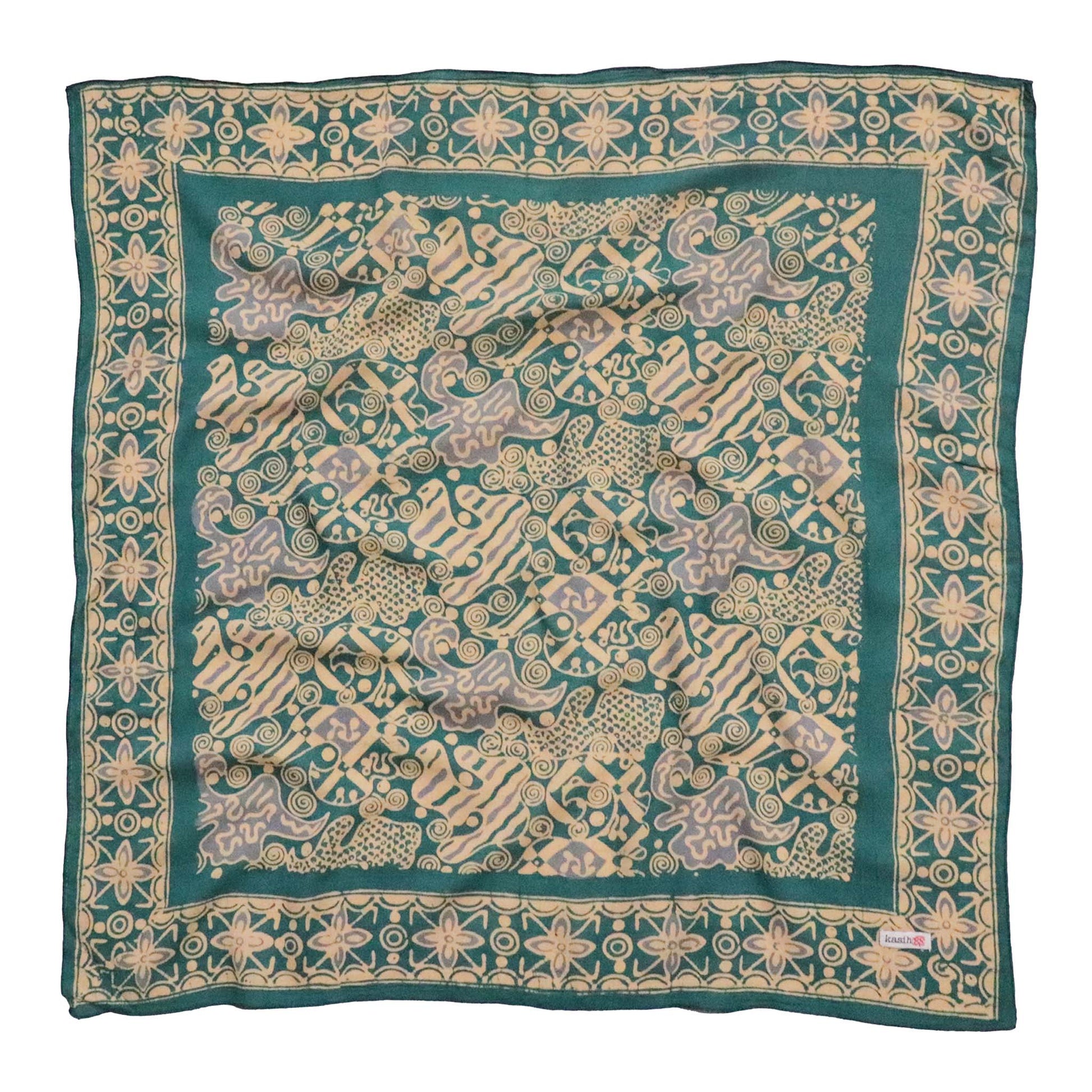 Batik Bandana – Blue Gray Teal Aqua | Abstract Flowers