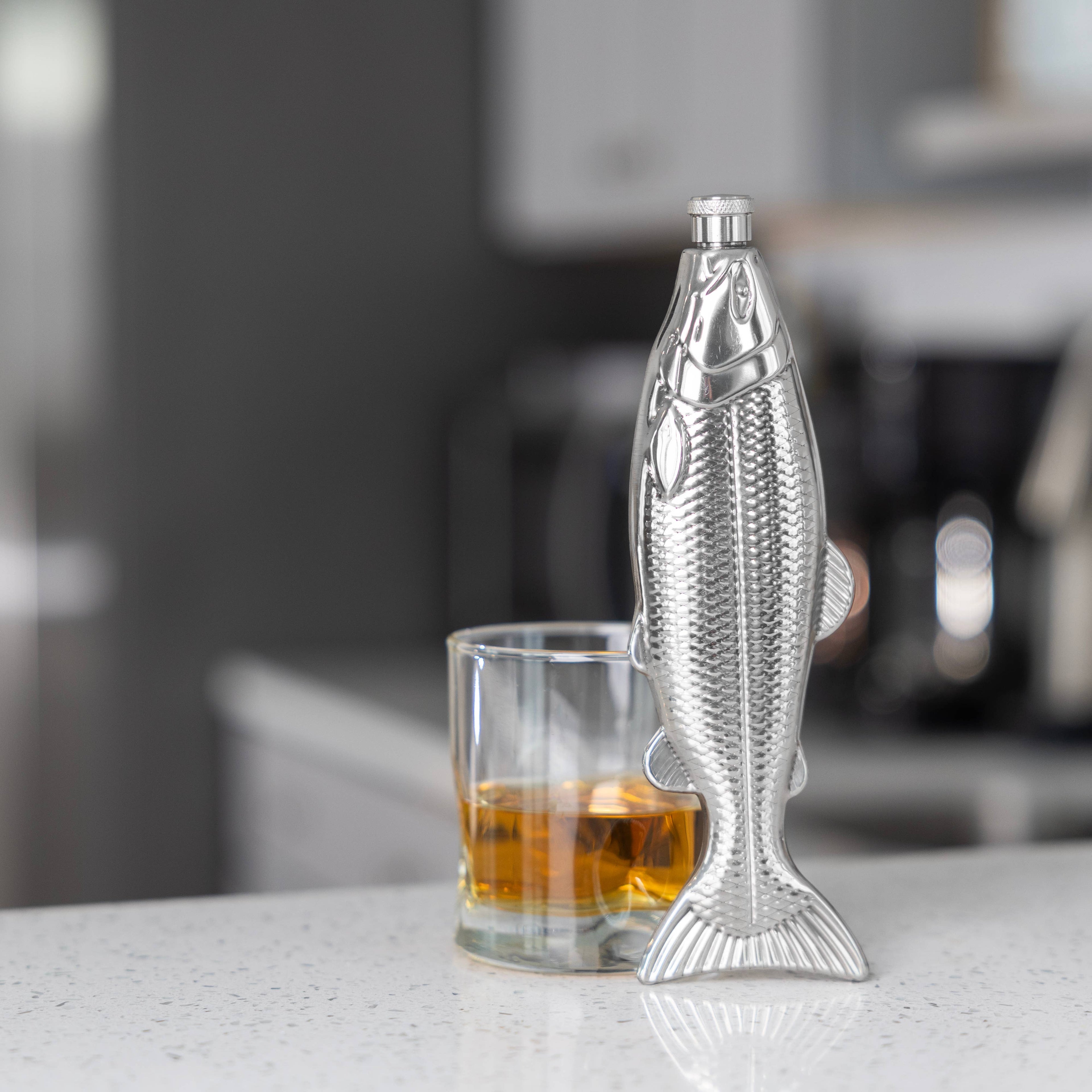 Stainless Steel Fish Travel Flask, 4 Ounce Capacity