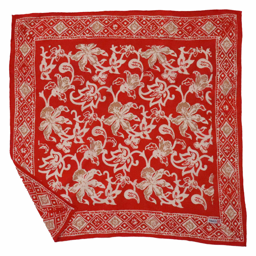 Batik Bandana, Fiery Flora, Red, Flower