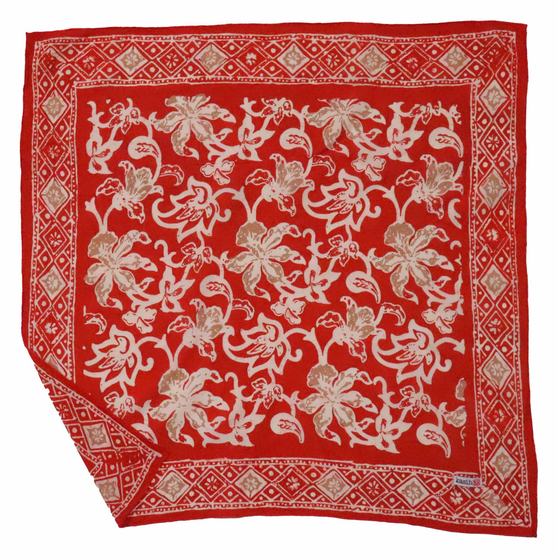 Batik Bandana, Fiery Flora, Red, Flower