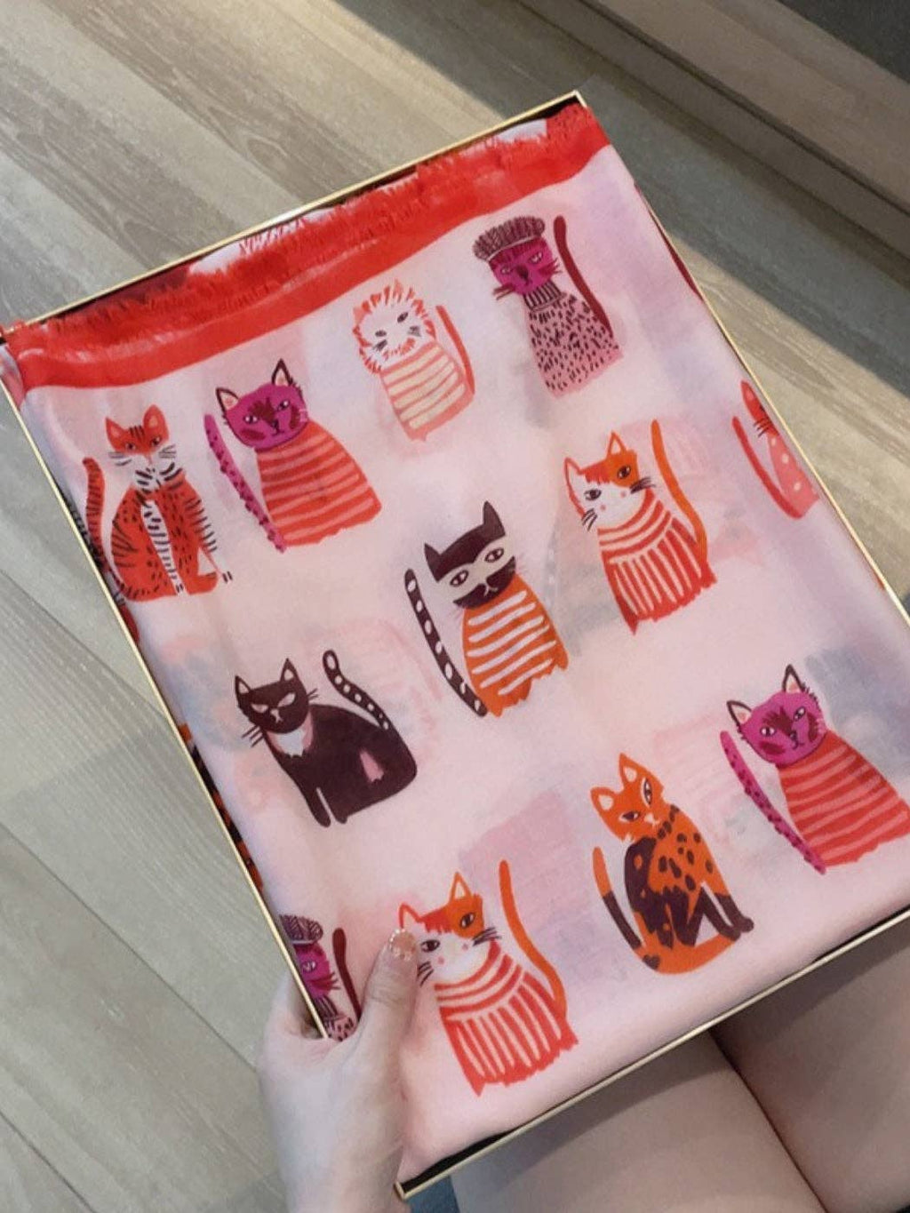Scarvii - Playful Cat Print Scarf: Black