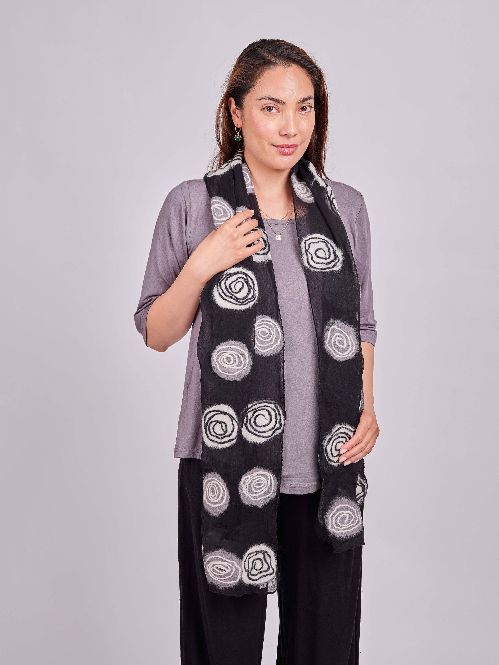 Spiral Felt/Silk Scarf: Black