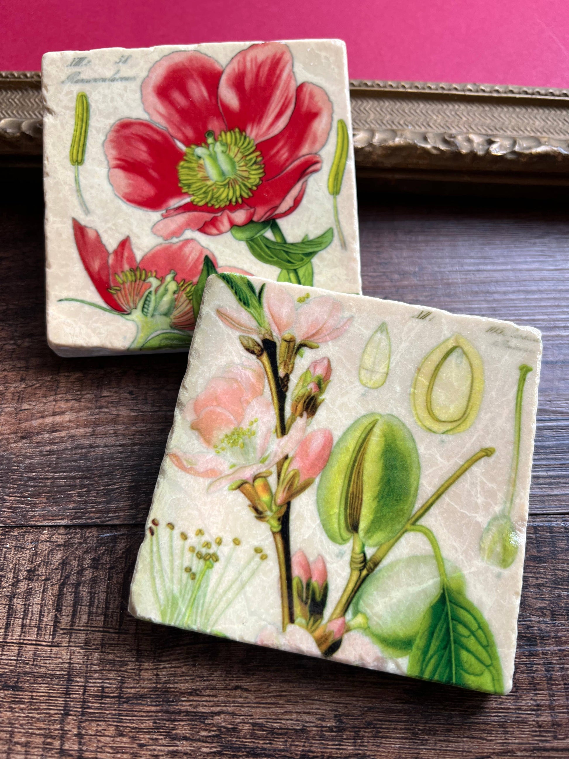 Pretty Pink Botanicals Stone Coaster | Single