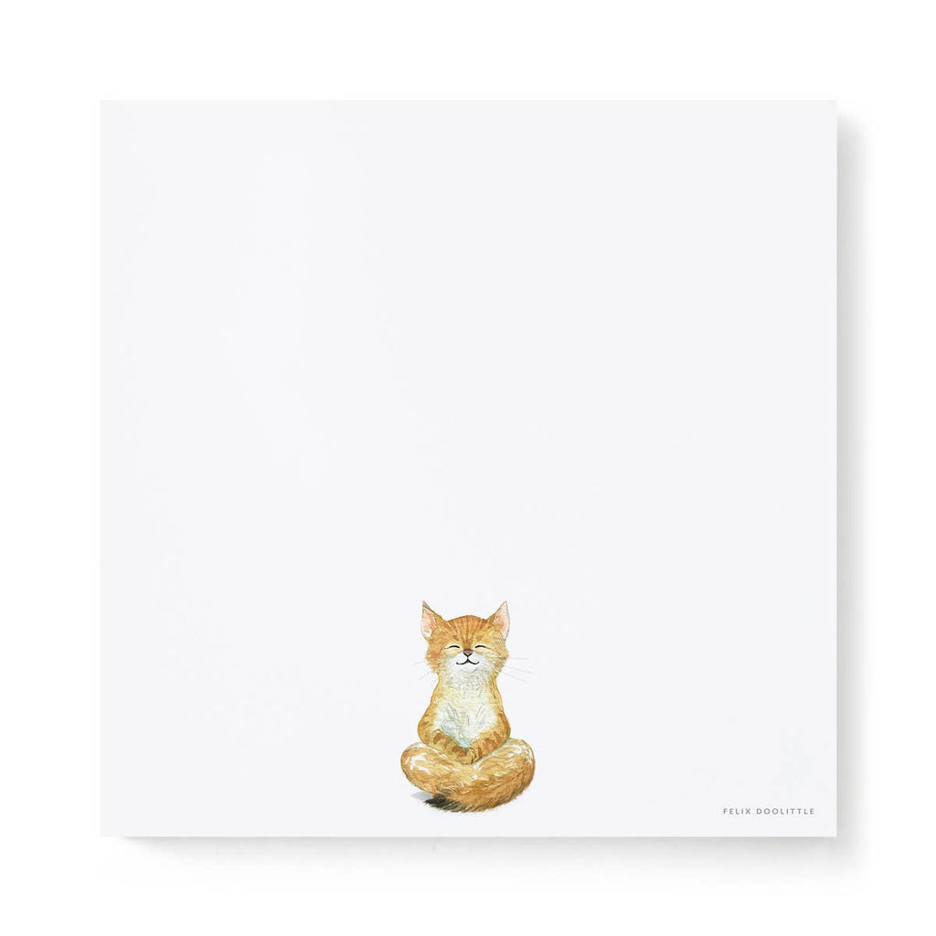 A square white art print or card featuring a small watercolor illustration of an orange tabby kitten sitting at the bottom center, with the text 'FEEL GOOD LITTLE' in the lower right corner.