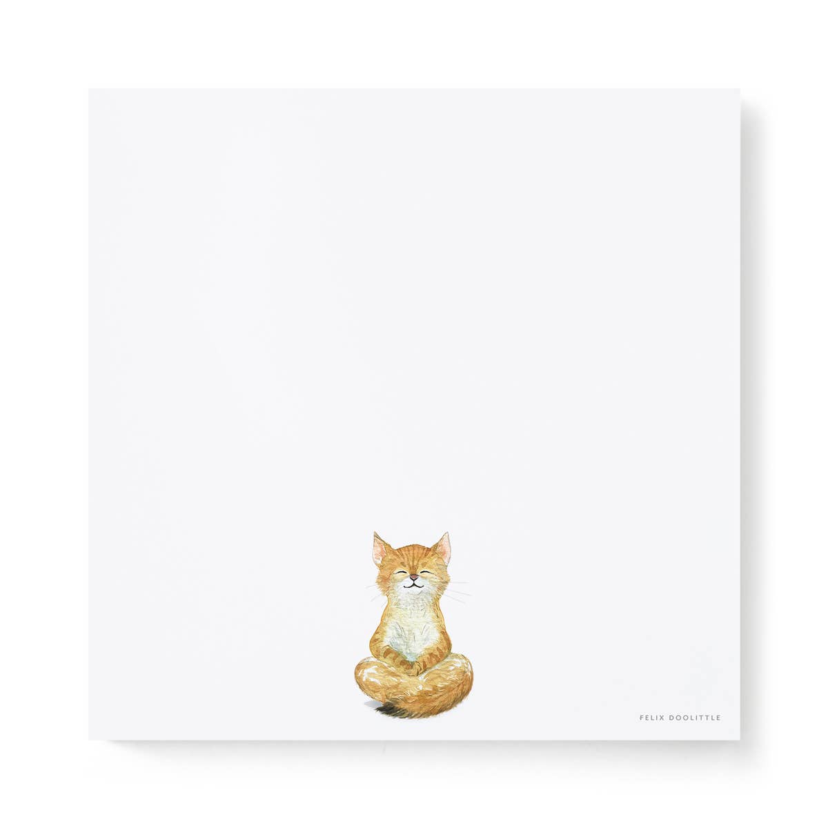 A square white art print or card featuring a small watercolor illustration of an orange tabby kitten sitting at the bottom center, with the text 'FEEL GOOD LITTLE' in the lower right corner.