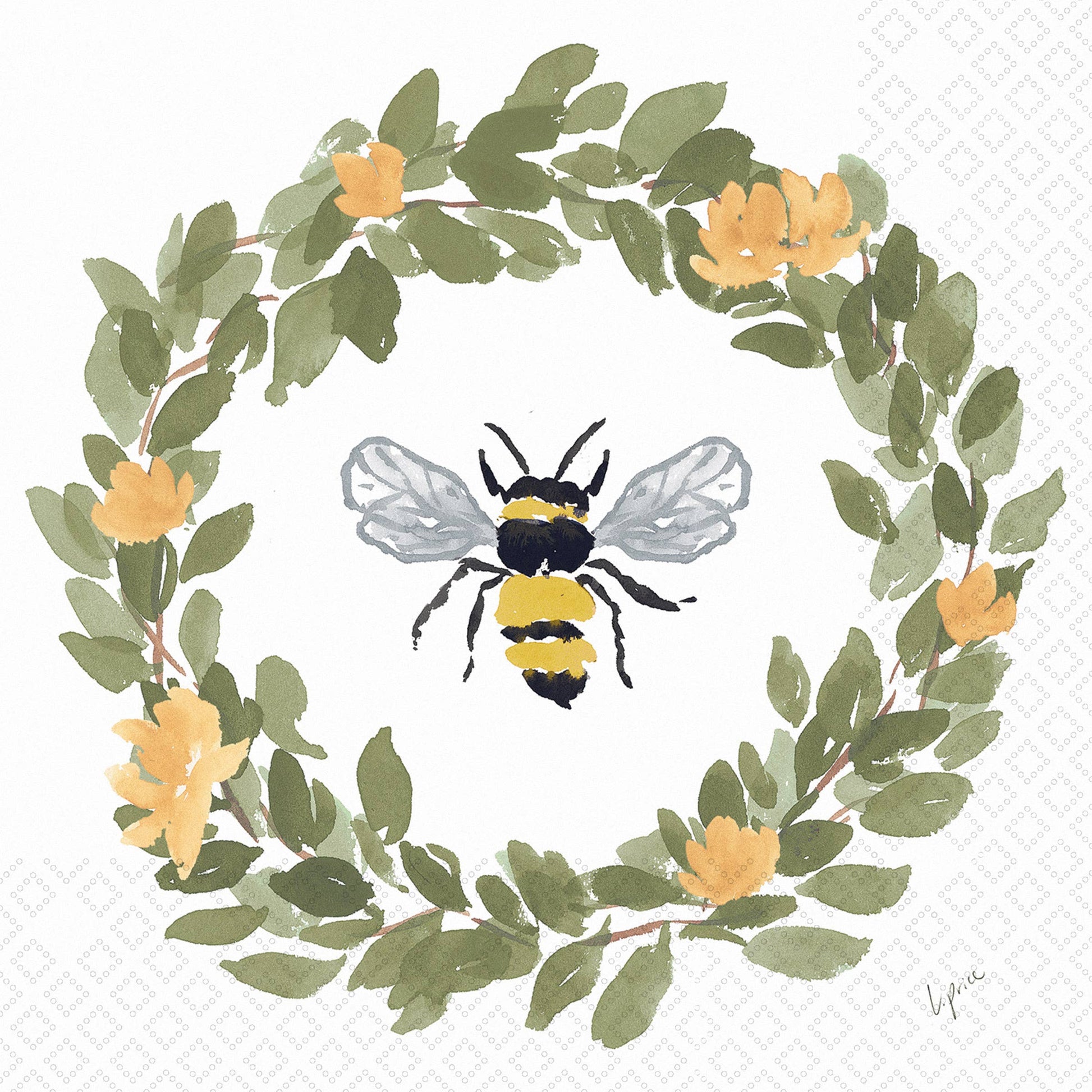 Bee Wreath Paper Cocktail Napkins 20 Ct