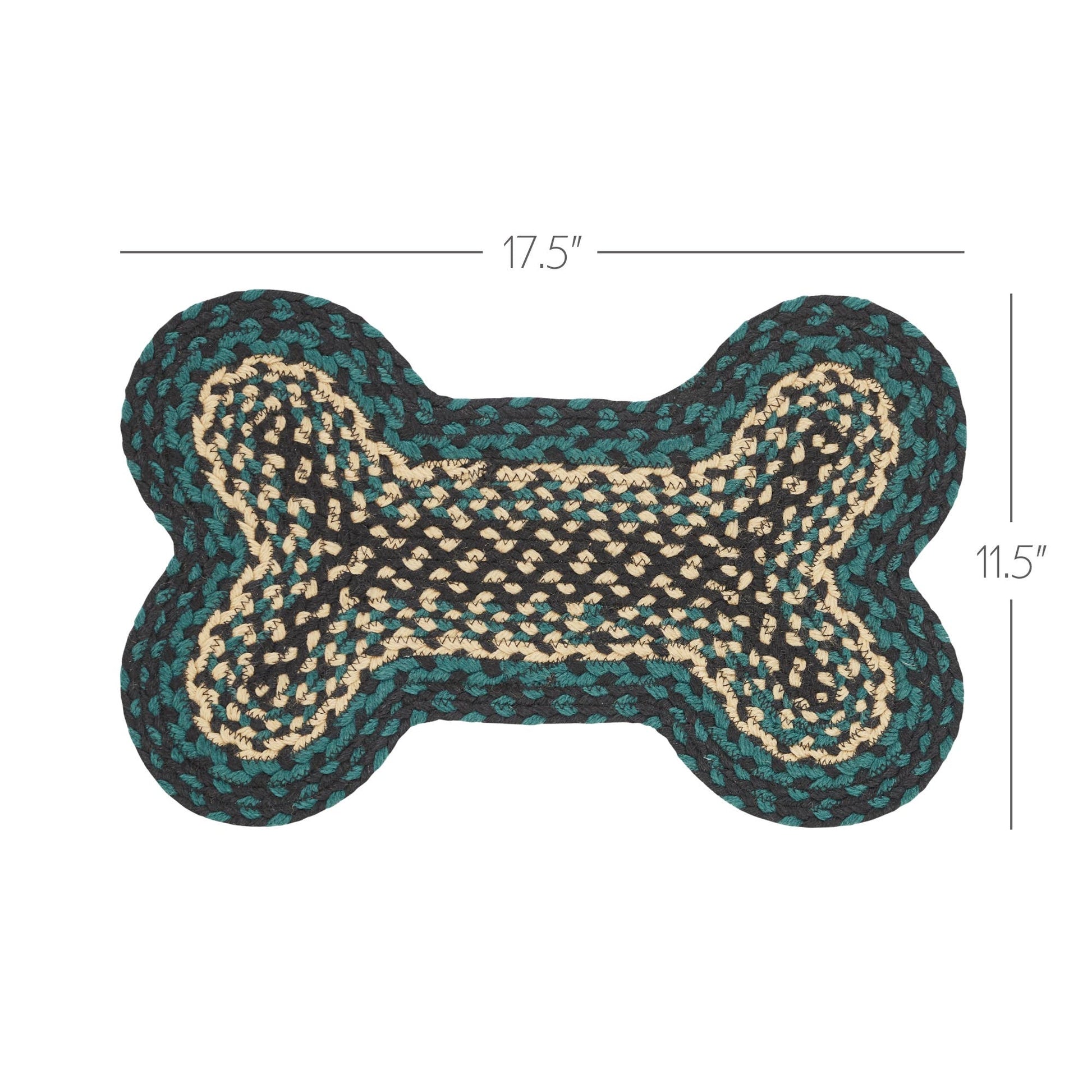 Dog bone-shaped mat with dimensions on a white background