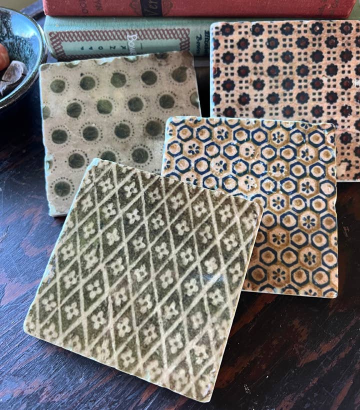Sepia Antique Book Cover Stone Coaster | Single