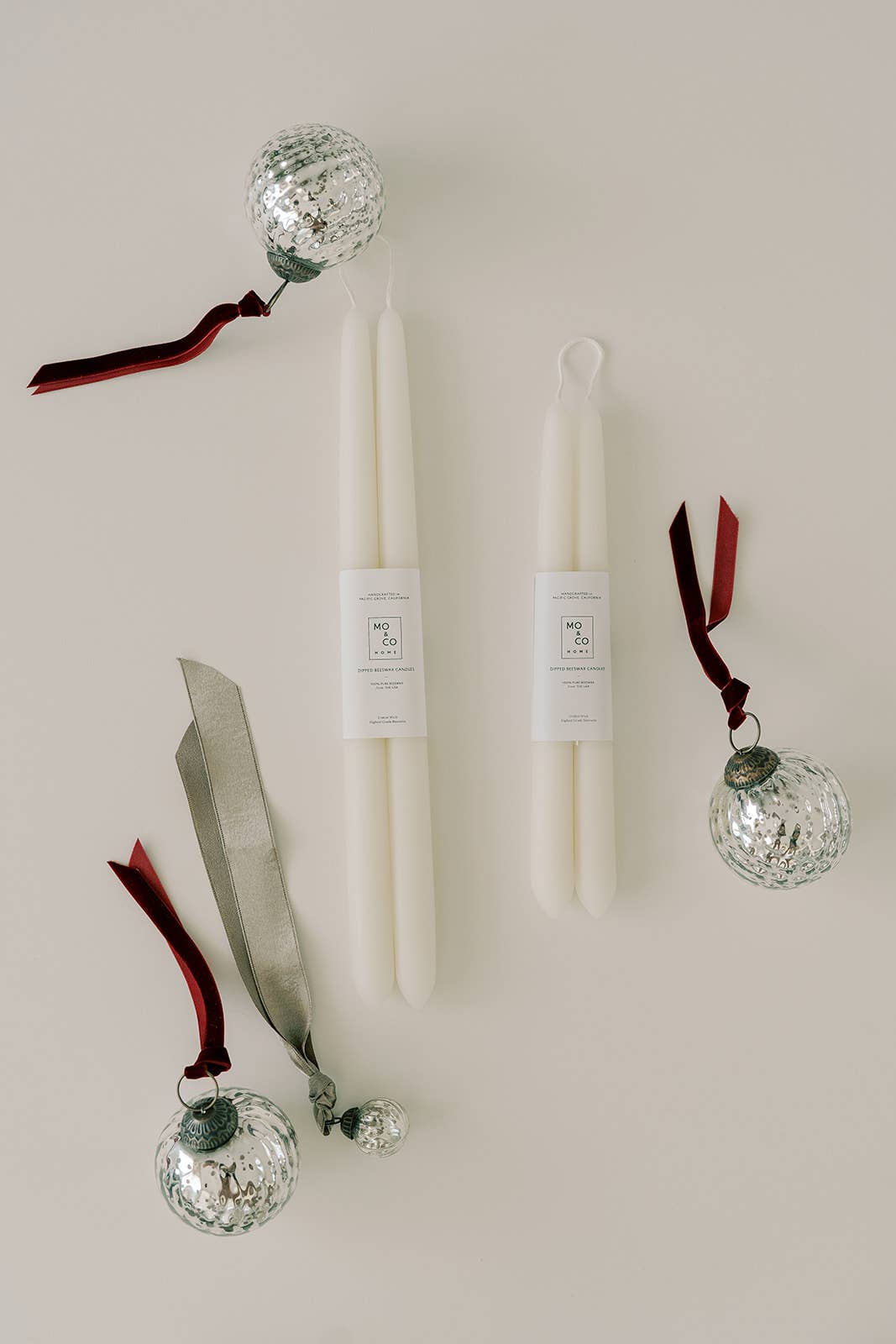 Natural White | Dipped Beeswax Taper Candles – 14” | Pair
