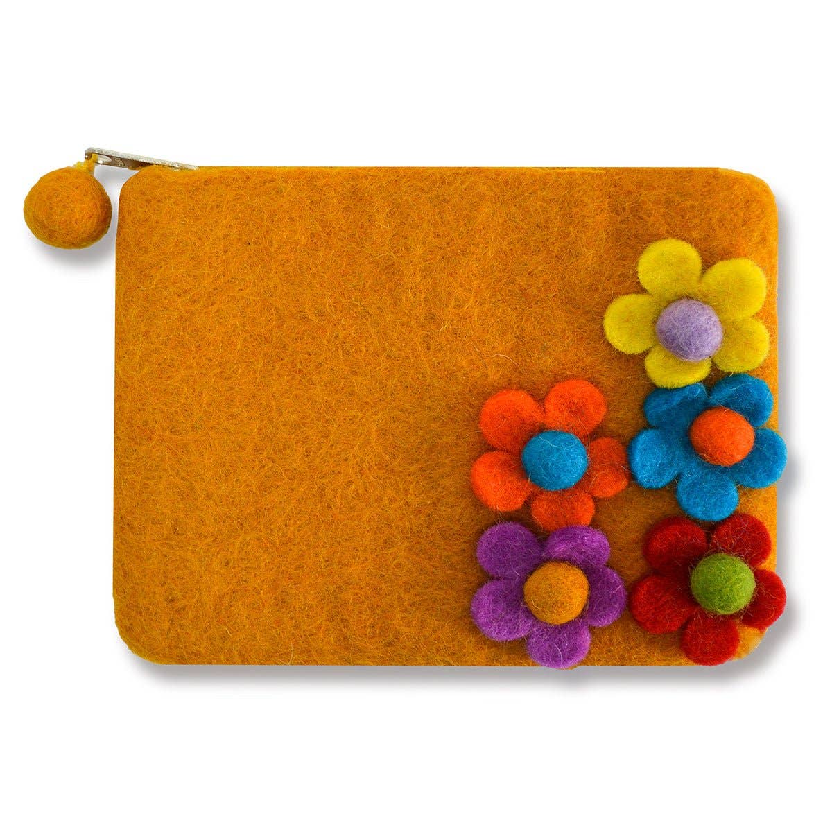 Purple Five Side Flower Zip Coin Purse – Handcrafted Wool Felt