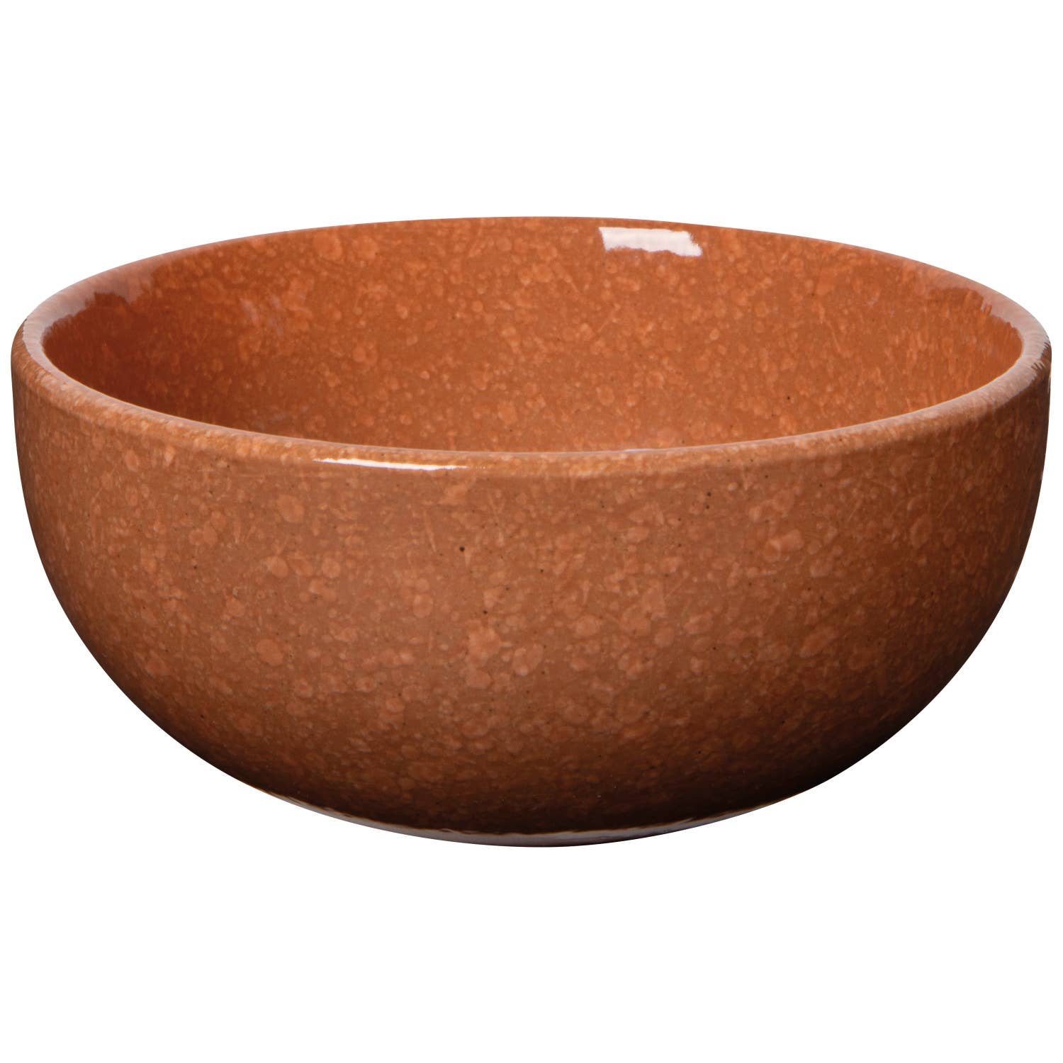 A round ceramic bowl with a speckled terracotta brown finish, shown against a plain white background.