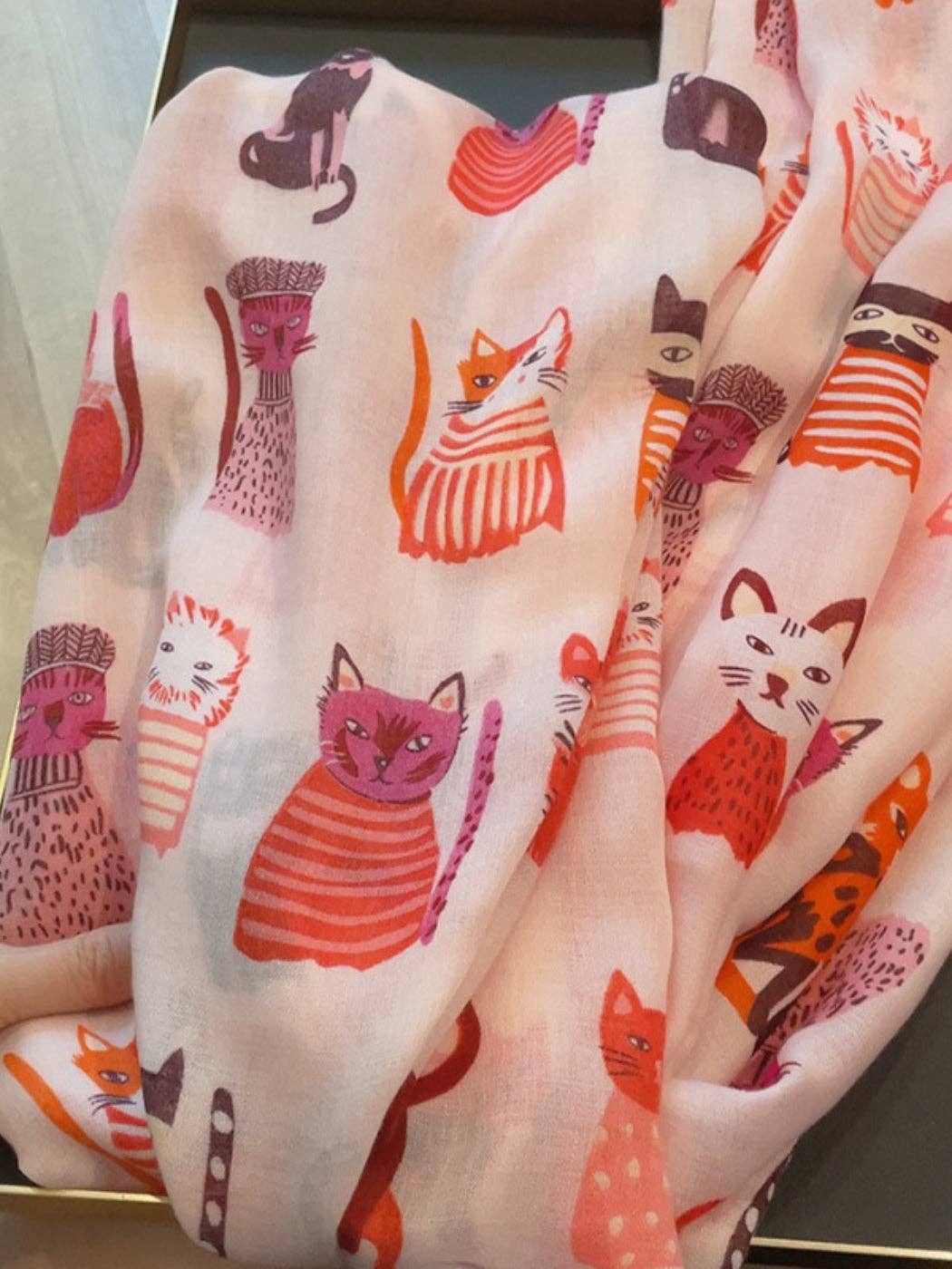 Scarvii - Playful Cat Print Scarf: Black