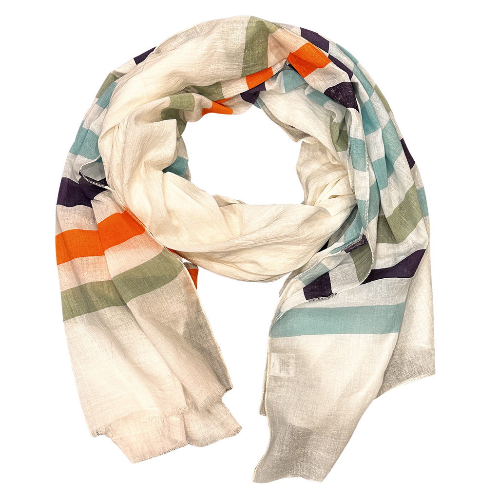Brilliant Stripes Lightweight Pure Cotton Scarf for Women