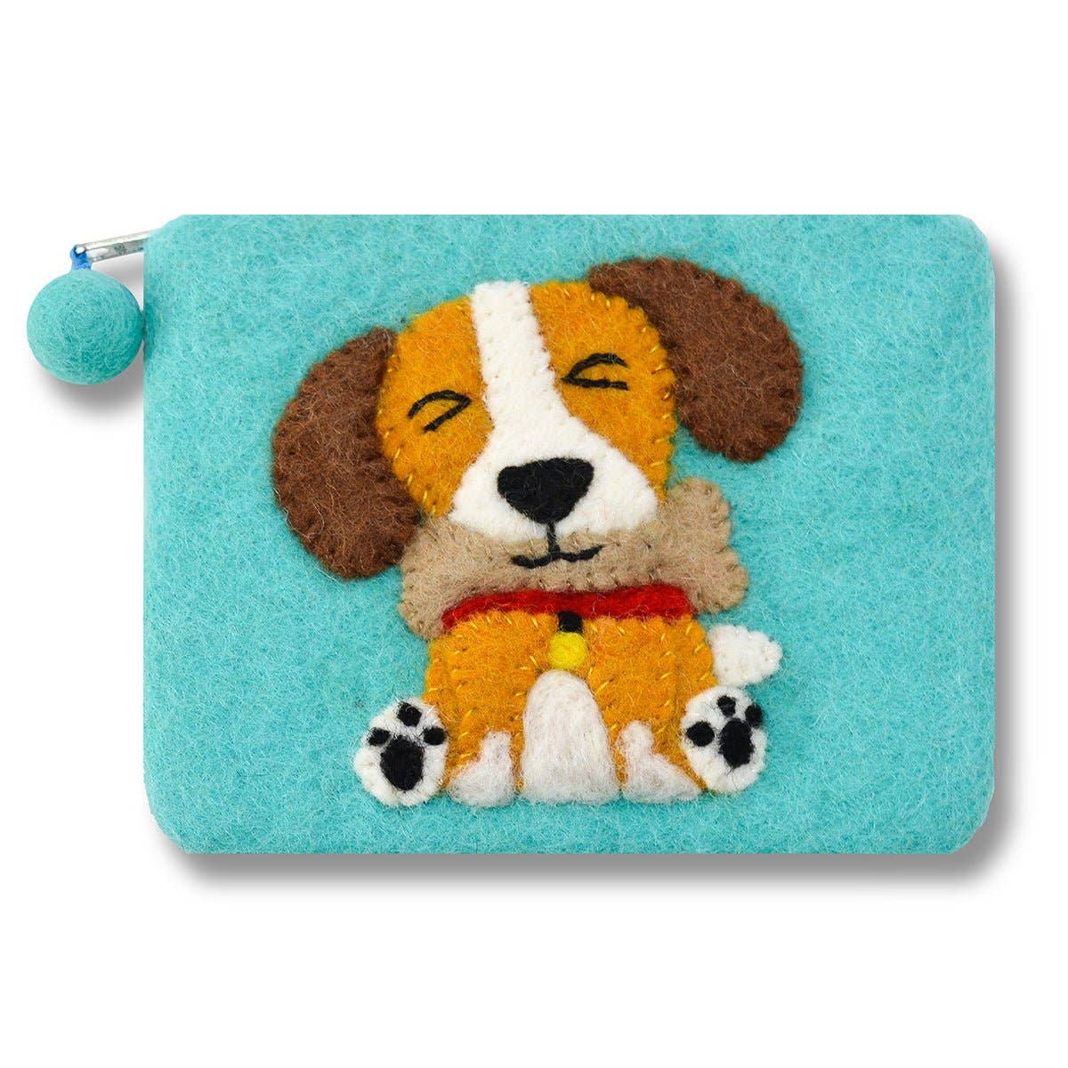 Pink Cute Dog Felted Coin Purse – Handcrafted Wool Felt