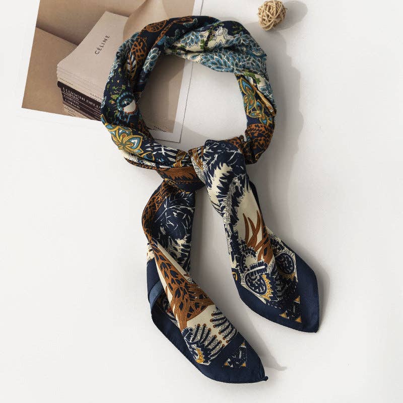 Botanical Floral Square: NAVY / 90*90CM