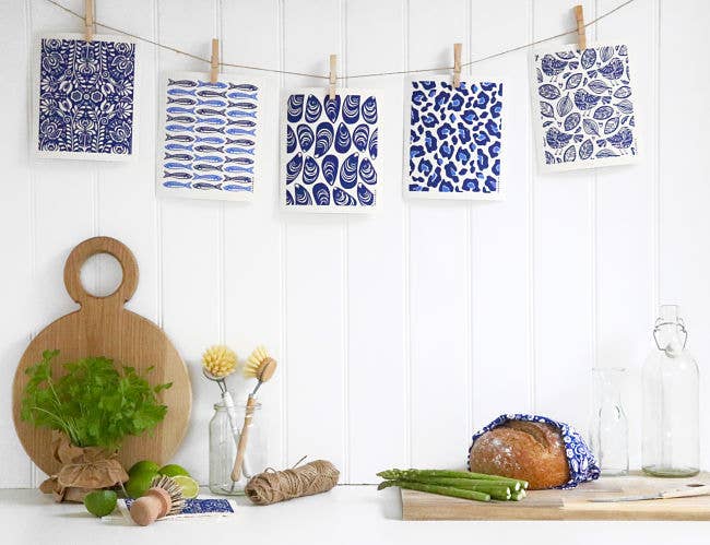 Swedish Dishcloth - Robins - Blue: Blue