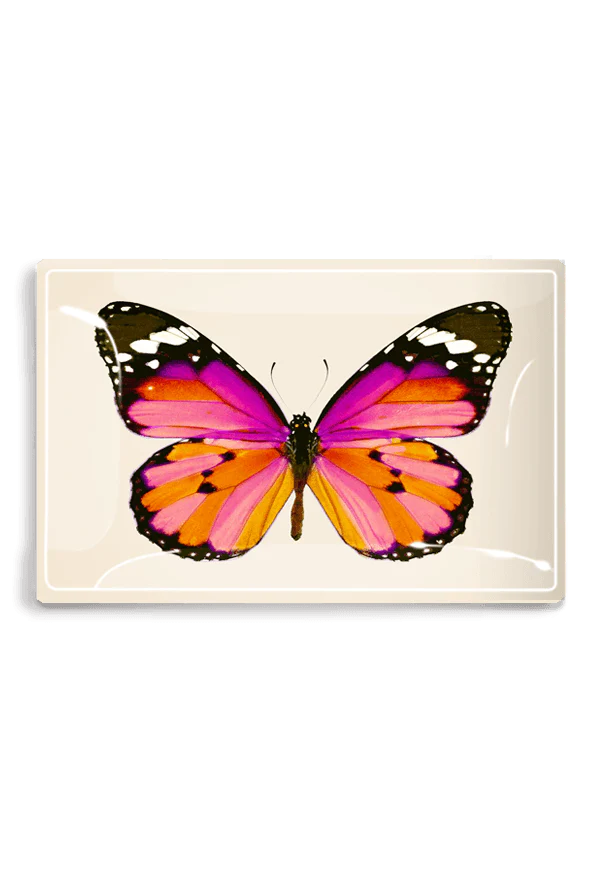 Ben's Garden - Pink Sardinia Butterfly Decoupage Glass Tray: 4"X 6"