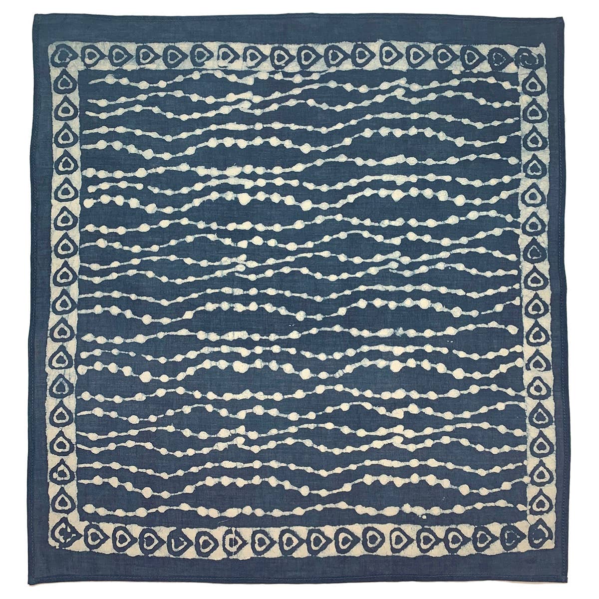 Block Printed Bandana — Navy Circle Stripes & Teardrop Border