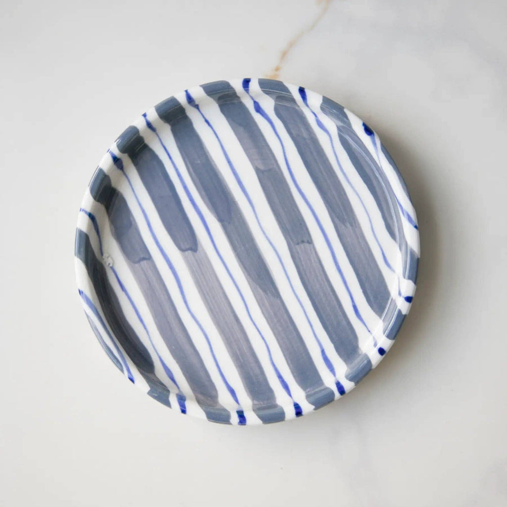 Blue Striped Ceramic Plate — 5 inch