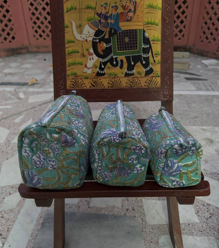 Small Colorful Pouch Block Printed Toiletry Bag