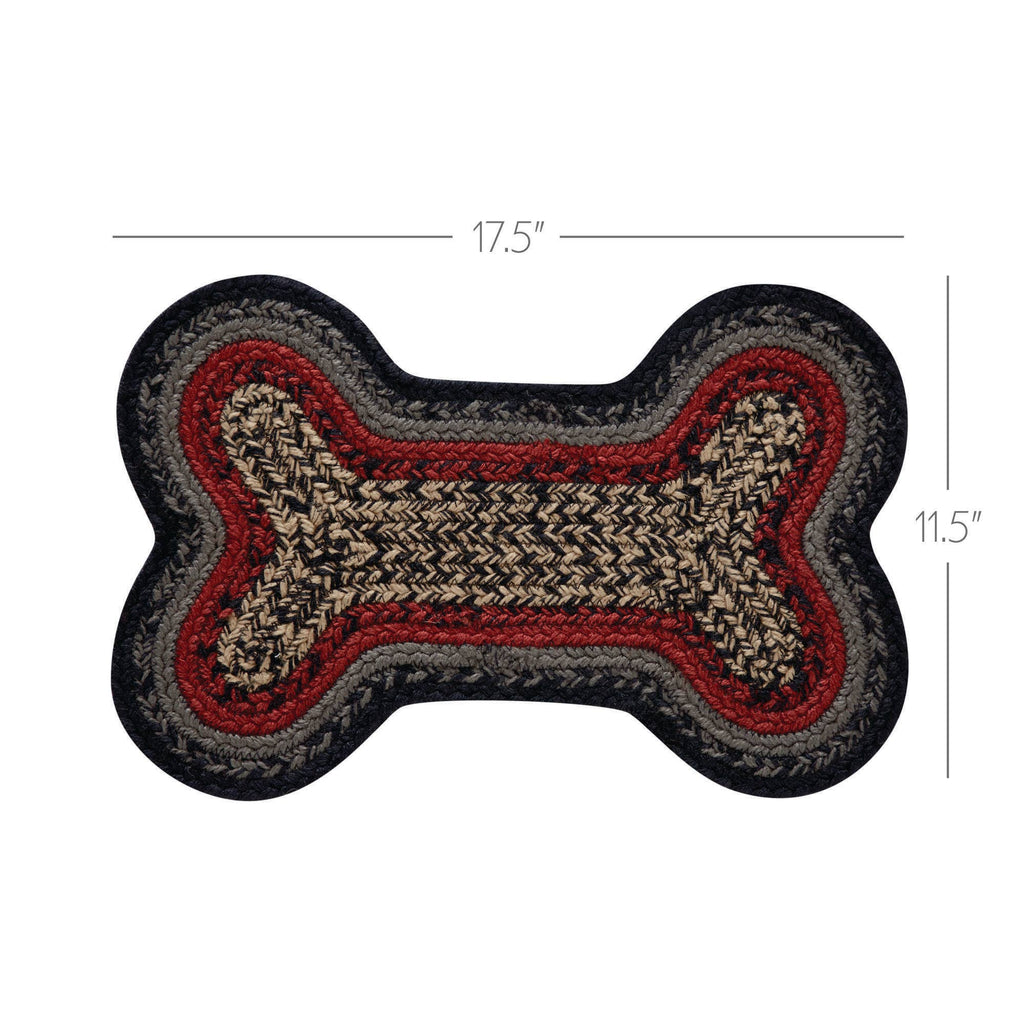 Bone-shaped dog mat with dimensions on a white background